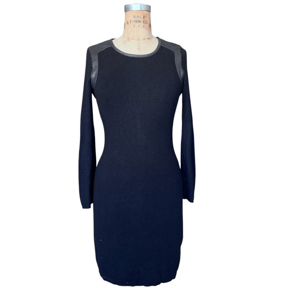 Rag & Bone Black Knit Dress with Leather Trim Size S